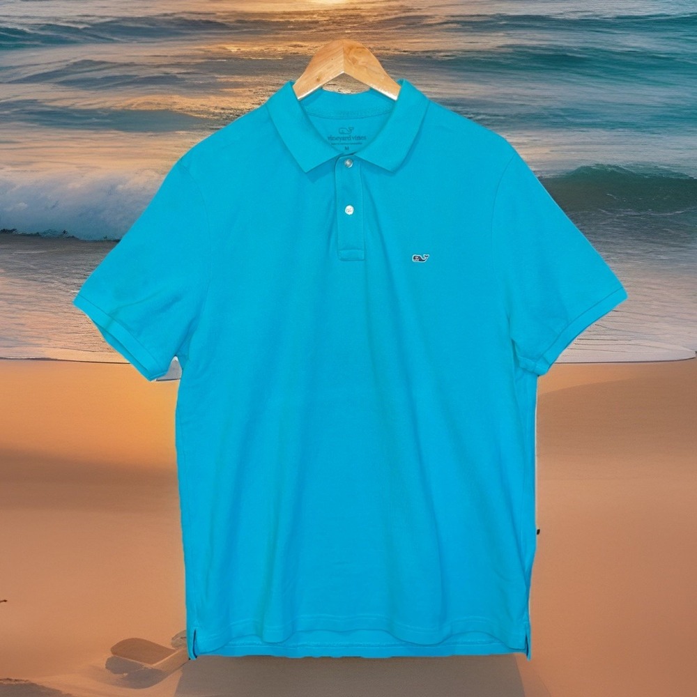 Vineyard Vines Shirt Men M‎ Aqua Blue Polo Short Sleeve Preppy